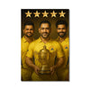 Golden champions with this IPL poster featuring Dhoni, Raina, and Jadeja | Proudly holding the cup