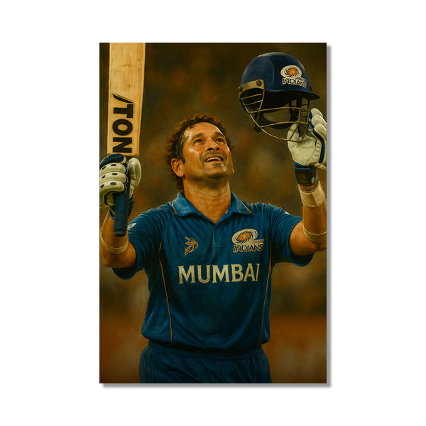 The magic of Sachin Tendulkar with this vibrant Mumbai Indians poster | Master blaster raising his bat