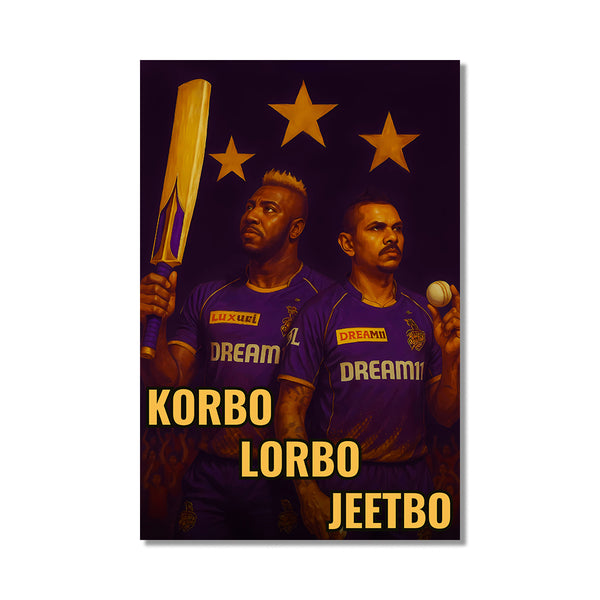 KKR Stars Poster | Andre Russell & Sunil Narine Power Duo With Bat & Ball