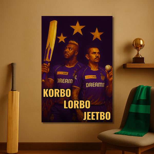 KKR Stars Poster | Andre Russell & Sunil Narine Power Duo With Bat & Ball