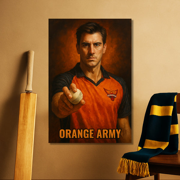 Sunrisers Hyderabad Orange Army poster | Fierce cricket stars Pat Cummins