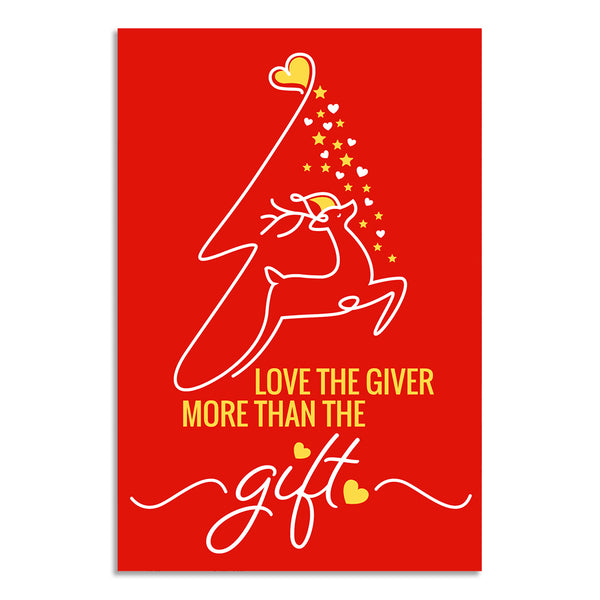 Christmas & New Year Quote Poster | Love the Giver More Than the Gift | Festive Holiday Wall Art | Red Reindeer Merry Christmas Poster