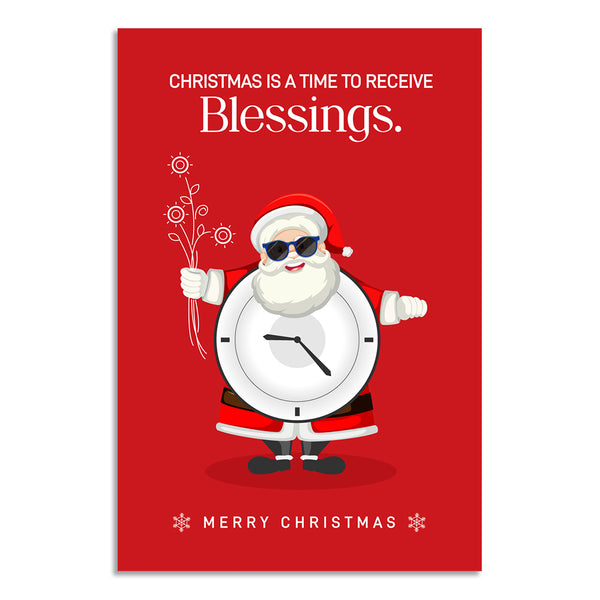 Christmas is a Time to Receive Blessings | Cute Santa With Gifts & Festive Red Background Poster
