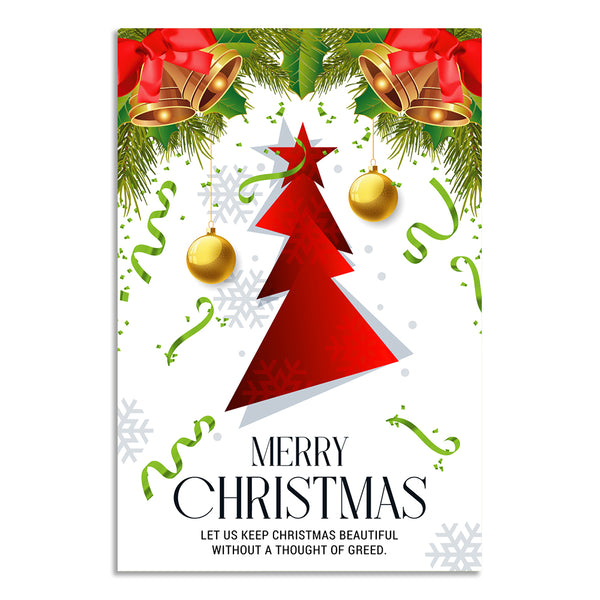 Christmas Wall Poster | Red Tree & Bells Holiday Decoration for Home, School, Office, Café & Gift Décor