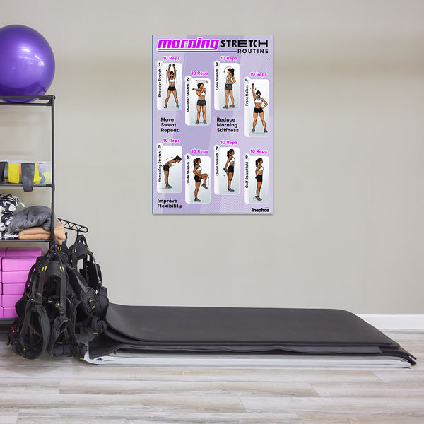 Morning Stretch Routine Poster | Daily Full Body Stretch Exercises Chart | Fitness, Wellness & Home Workout Wall Poster