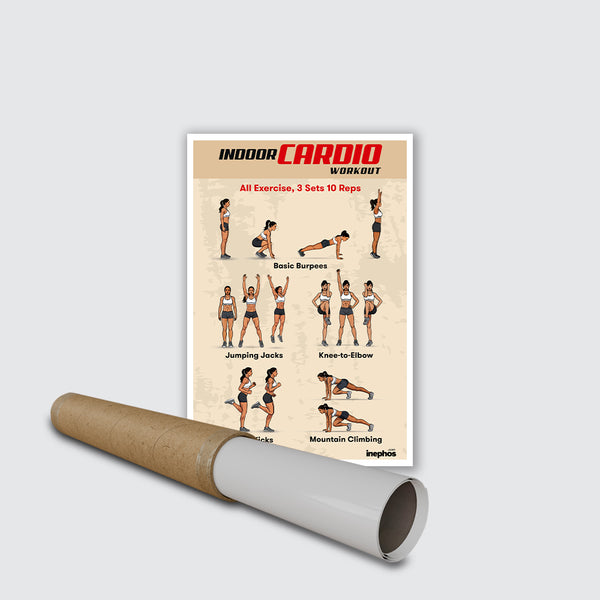 Indoor Cardio Workout Poster | Full Body Cardio Exercise Routine Chart | Fitness, Weight Loss & Home Workout Wall Poster