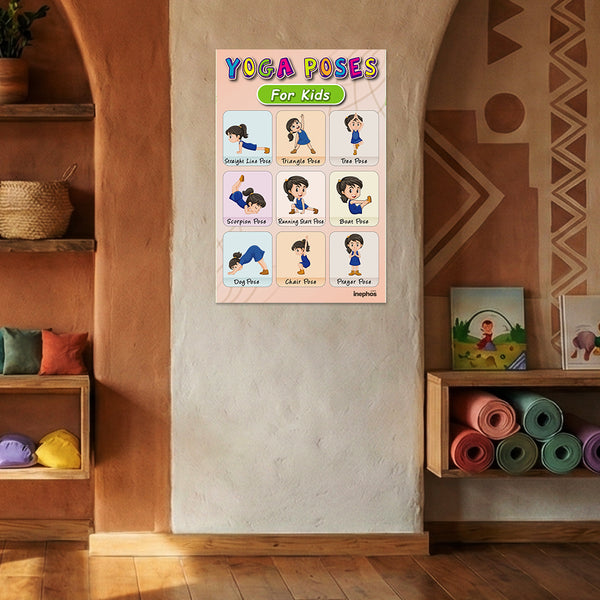 Yoga Poses for Kids Poster | Fun & Easy Kids Yoga Exercises Chart | Wellness, Fitness & Learning Wall Poster