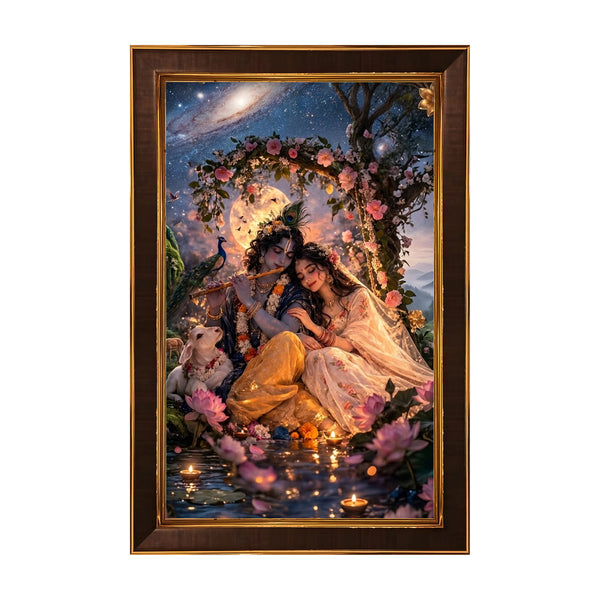 Radha Krishna Photo Frame | Romantic Divine Couple Wall Art for Love, Harmony & Positive Energy | Krishna Flute Spiritual Vastu Décor