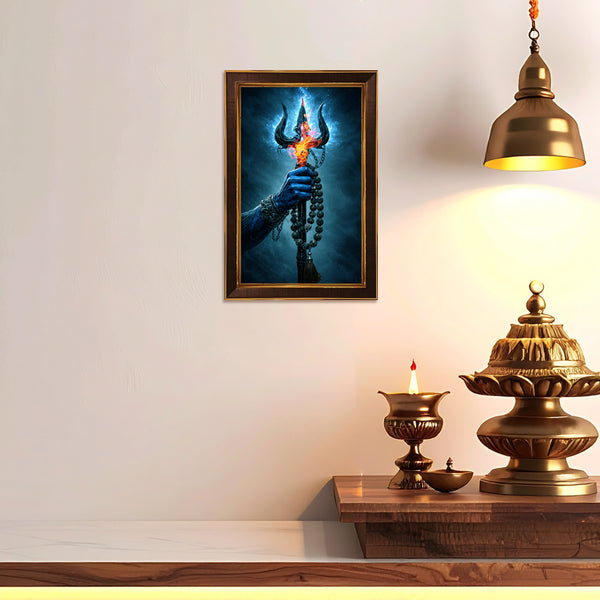 Lord Shiva Trishul Framed Poster | Mahadev Power Wall Art for Protection, Strength & Positive Energy | Spiritual Vastu Décor