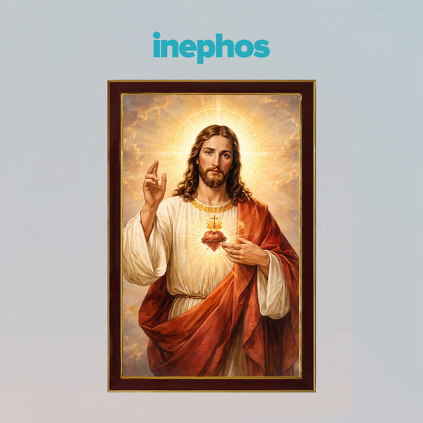 Sacred Heart of Jesus Christ Photo Frame | Divine Christian Wall Decor for Home, Office & Prayer Room | Spiritual Wooden Photo Frame for Faith, Protection, Peace & Blessings