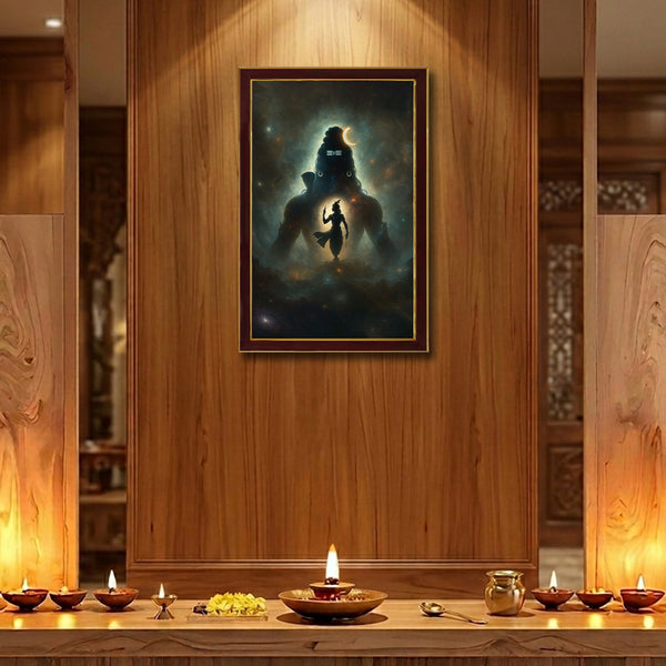Cosmic Lord Shiva Photo Frame for Home Decor | Divine Mahadev Celestial Wall Art with Crescent Moon & Mystical Universe Design