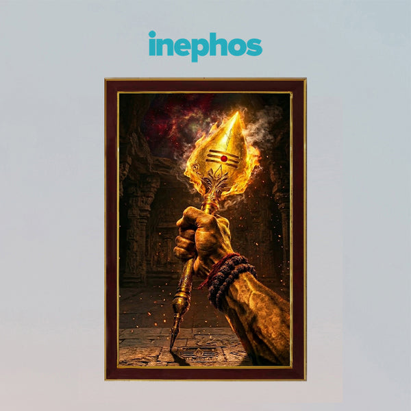 Divine Trishul Agni Wall Art Photo Frame | Sacred Lord Shiva Trishul with Fiery Spiritual Energy | Mahadev Inspired Religious Wall Decor