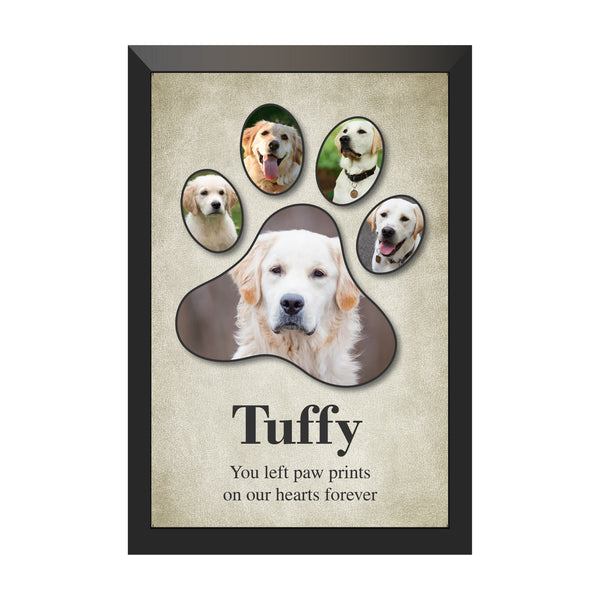 Personalized Pet Memorial Paw Print Wall Art with Frame | Custom Dog Photo Collage Tribute Plaque, Pet Remembrance Gift