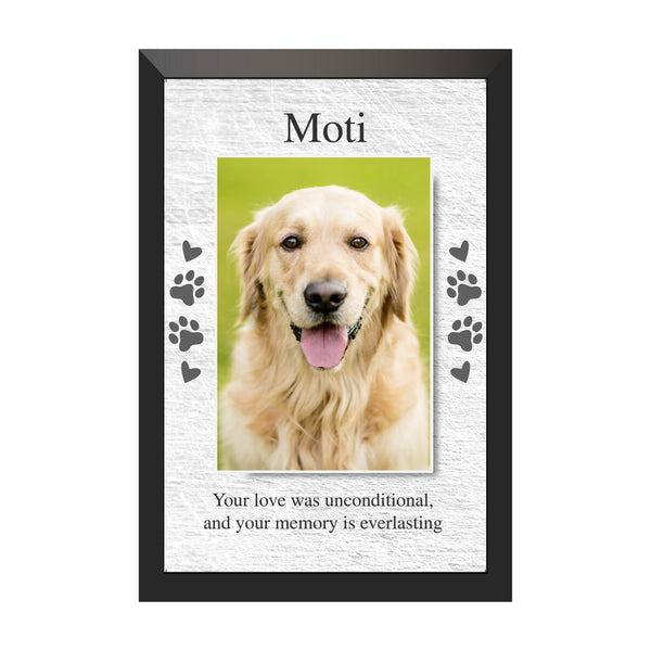 Personalized Pet Memorial Photo Frame with Name & Message | Custom Dog Remembrance Wall Art | Pet Loss Tribute Gift