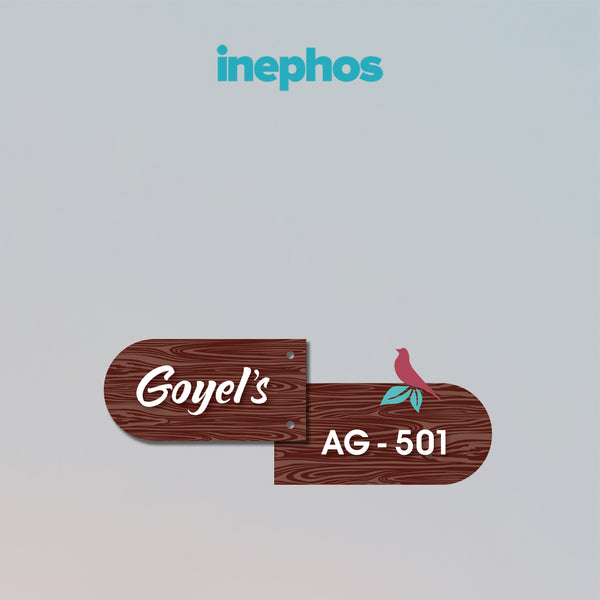 Modern Wood Grain Premium Name Plate With Bird Illustration | Personalized Apartment Door Sign Simple, Clean, And Classy