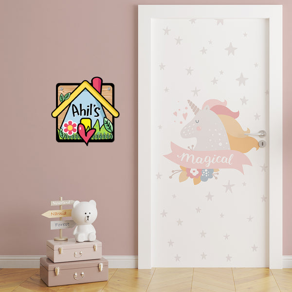 Playful House-Shaped Kids Name Plate | Personalized Wall Decor For Bedrooms Or Study Areas