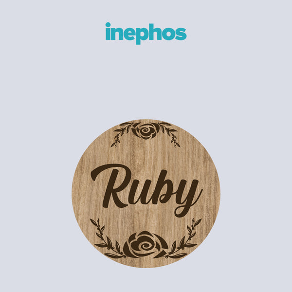 Rustic Floral Round Name Plate | Engraved Style Wall Decor For Home Entry Or Balcony