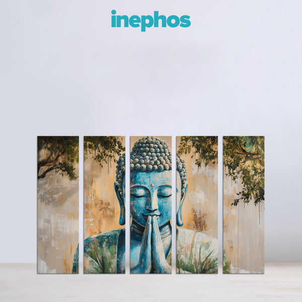 Golden Aura Buddha Multi Frame Vinyl Painting | Calm & Peaceful Wall Art For Home, Living Room, Meditation Space