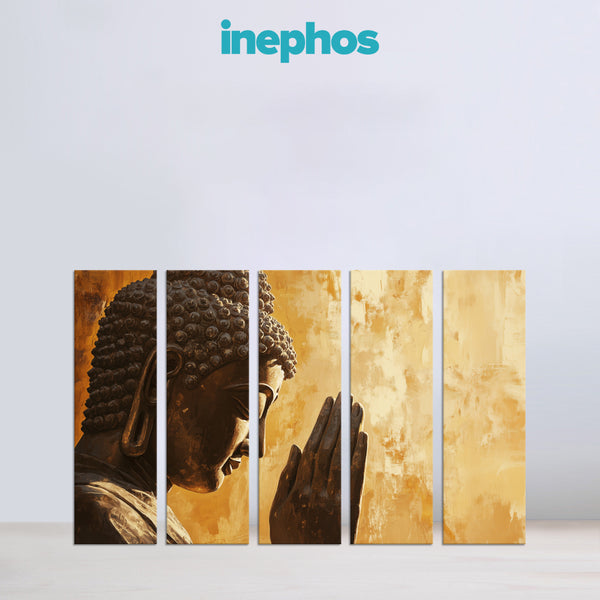 Side Profile Buddha Multi Frame Vinyl Wall Painting | Antique Gold Tone Spiritual Wall Art For Living Room & Meditation Area