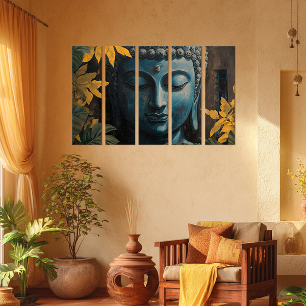 Tranquil Blue Buddha Multi Frame Vinyl Wall Art | Zen Spiritual Décor For Bedroom, Living Room, Or Puja Room