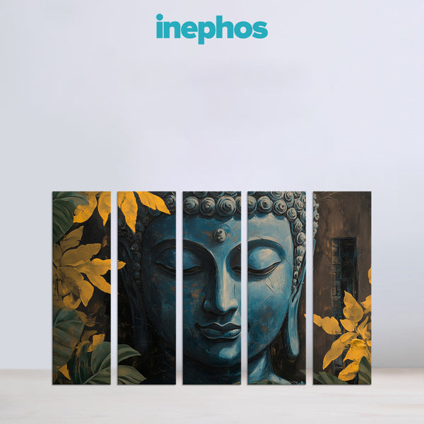 Tranquil Blue Buddha Multi Frame Vinyl Wall Art | Zen Spiritual Décor For Bedroom, Living Room, Or Puja Room