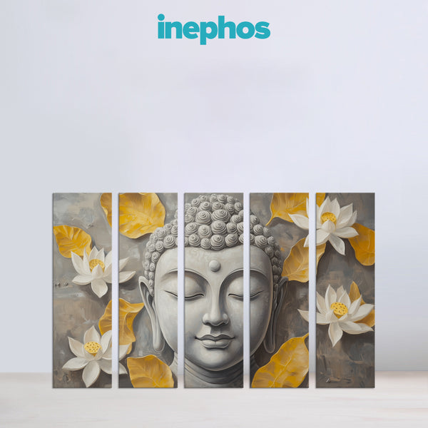 White & Yellow Lotus Buddha Multi Frame Vinyl Painting | Peaceful Meditation Wall Art For Home, Bedroom, Living Room, Or Yoga Studio