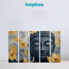 Dark Blue Buddha Multi Frame Vinyl Wall Art | Yellow Petals Spiritual Painting For Home & Meditation Room | Peaceful Zen Wall Décor