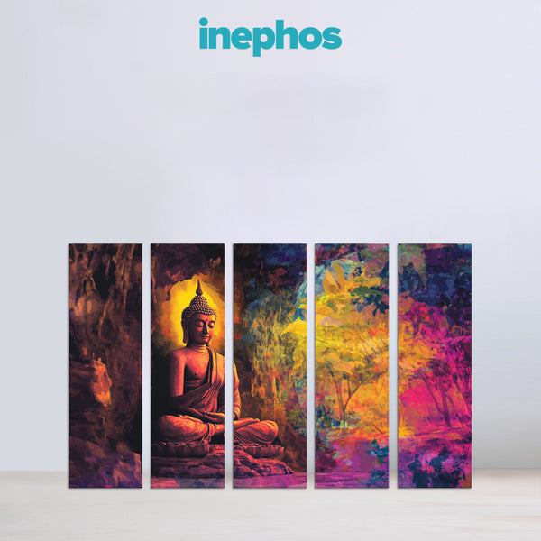 Color Splash Buddha Multi Frame Vinyl Painting | Bright And Spiritual Wall Art For Home, Meditation Area, Or Gift | Vibrant Buddha With Forest Glow