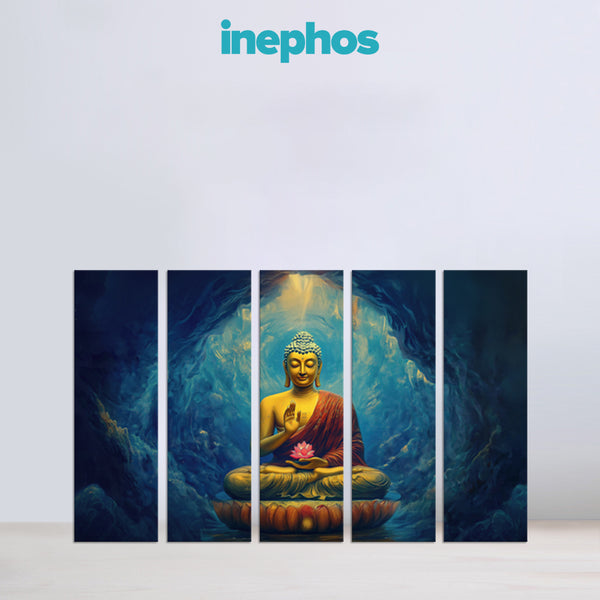 Buddha in Cave Multi Frame Vinyl Wall Painting | Peaceful Spiritual Art for Home & Meditation Room
