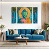 Green Buddha With Lotus Multi Frame Vinyl Wall Painting | Spiritual Wall Art For Meditation Room, Yoga Space, Living Room