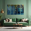 Blue Buddha Beside Ornate Door Multi Frame Vinyl Wall Painting | Unique Spiritual Décor For Entryway, Hall, Or Meditation Room