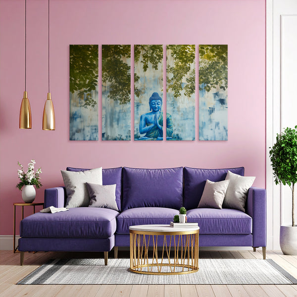 Blue Buddha Multi Frame VinylPainting For Wall Decoration | Spiritual Wall Art For Living Room, Bedroom, Office