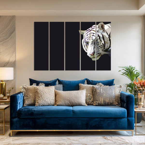 Minimalist White Tiger Art | Multi Frame Vinyl Painting for Modern Home & Office Walls