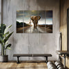 Multiframe artwork of an elephant walking on a road with a plant and bench in the foreground.