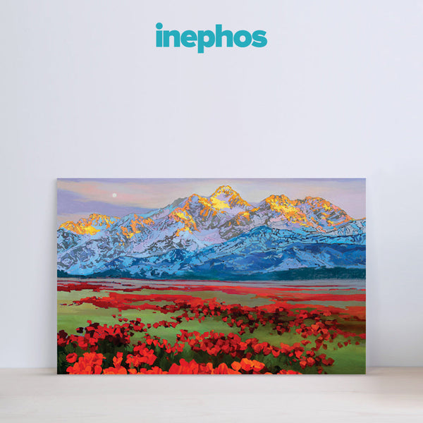 Flower Garden with Majesty Mountain Wall Painting for Living Room, Bedroom, Office, Hotels, Drawing Room