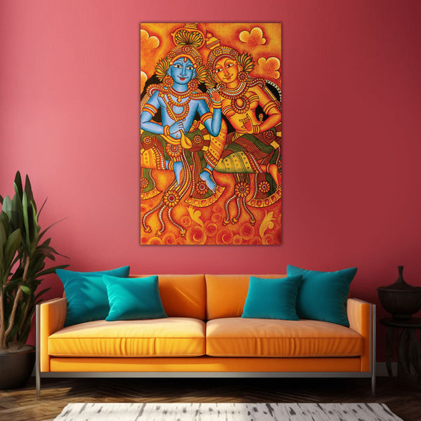 Vibrant Krishna and Radha Wall Painting for Living Room, Bedroom, Office, Hotels, Drawing Room
