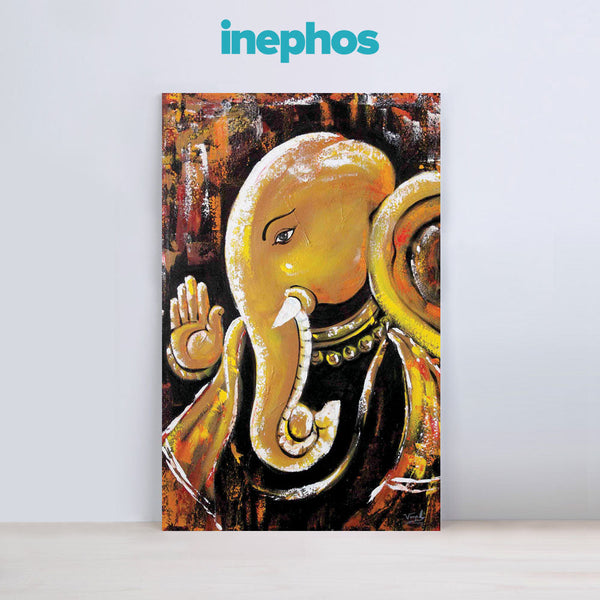 Golden Ganesha Wall Painting for Living Room, Bedroom, Office, Hotels, Drawing Room
