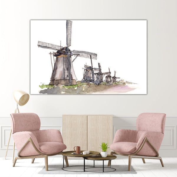 Windmills Wall Painting for Living Room, Bedroom, Office, Hotels, Drawing Room