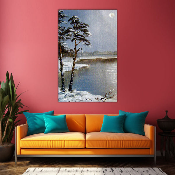 Enchanting Winter Night Wall Painting for Living Room, Bedroom, Office, Hotels, Drawing Room