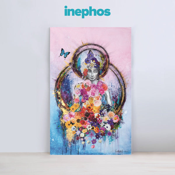 Floral Buddha Wall Painting for Living Room, Bedroom, Office, Hotels, Drawing Room