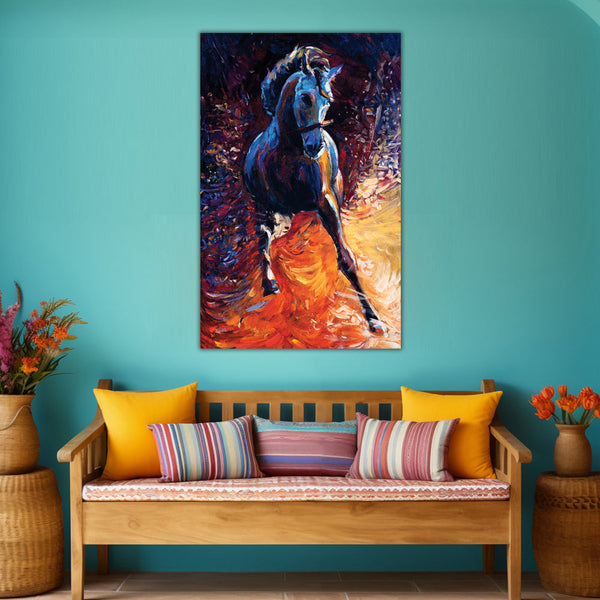 Fiery Gallop Wall Painting for Living Room, Bedroom, Office, Hotels, Drawing Room