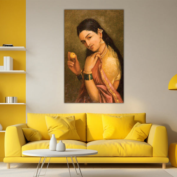 Elegant Lady with Fruit Wall Painting for Living Room, Bedroom, Office, Hotels, Drawing Room