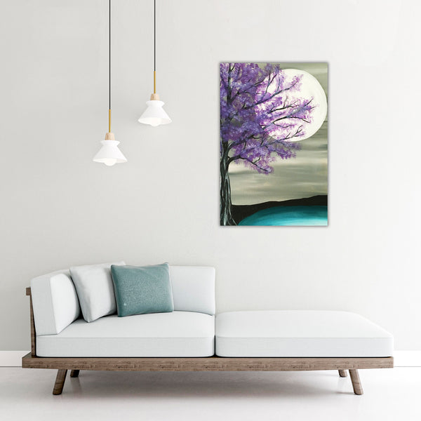 Moonlit Serenity – Enchanting Purple Blossom Canvas Wall Art