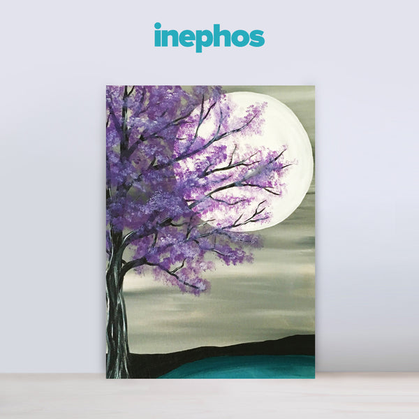 Moonlit Serenity – Enchanting Purple Blossom Canvas Wall Art