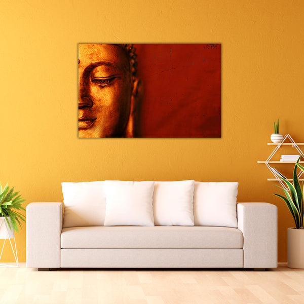 Golden Buddha Serenity Canvas Painting – Spiritual Wall Art for Tranquil Spaces Paintings for Living Room, Bedroom, Office, Hotels, Drawing Room