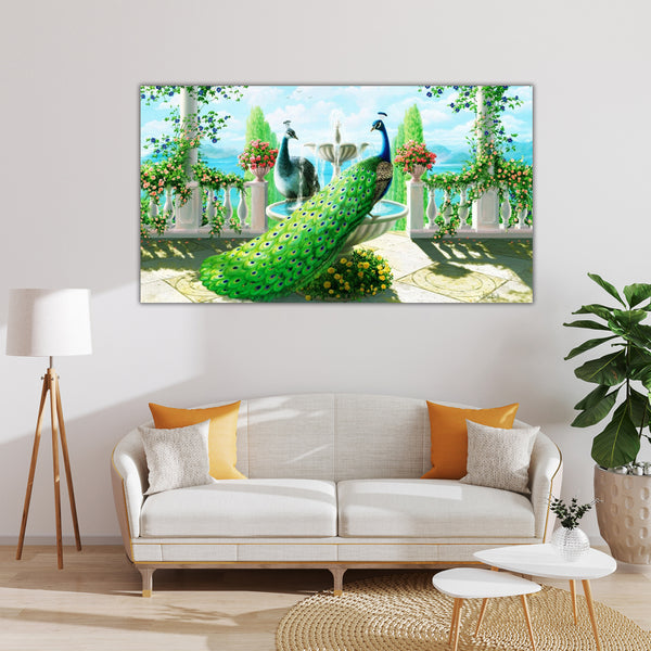 Elegant Peacock Paradise – Vibrant Canvas Wall Art Paintings for Living Room, Bedroom, Office, Hotels, Drawing Room