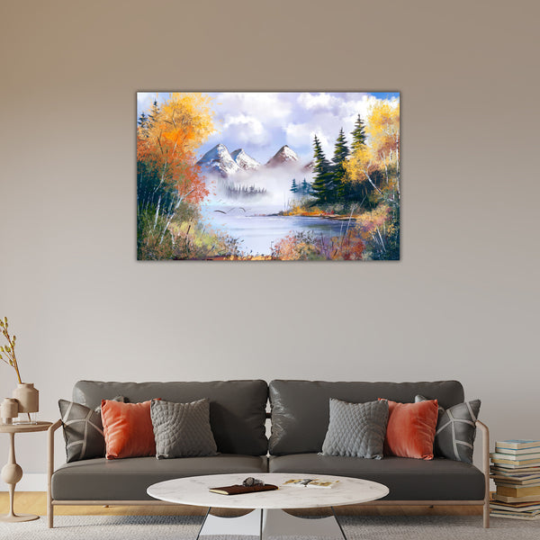 Misty Mountain Serenity – Breathtaking Landscape Canvas Art Paintings for Living Room, Bedroom, Office, Hotels, Drawing Room