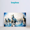 Galloping Horses in Blue Wall Painting for Living Room, Bedroom, Office, Hotels, Drawing Room