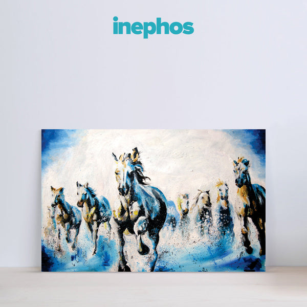 Galloping Horses in Blue Wall Painting for Living Room, Bedroom, Office, Hotels, Drawing Room