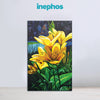 Canvas print of yellow flowers and a butterfly with 'inephos' branding on a white background